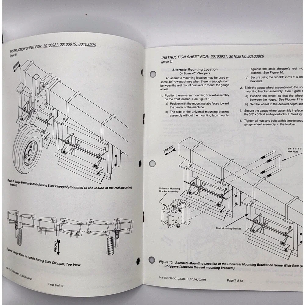 Buffalo, Fleischer Mfg. 30103921, 30103919, 30103920 Gauge Wheel‎ Instructions
